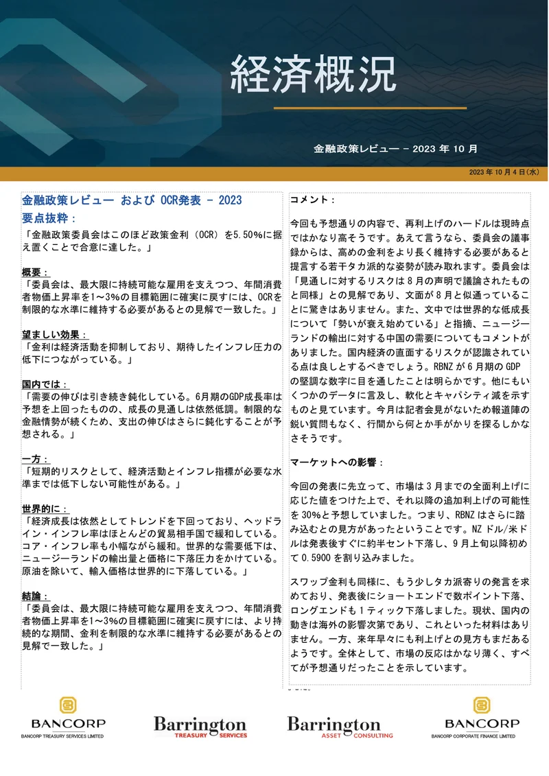 市況レポート 2023年10月04日