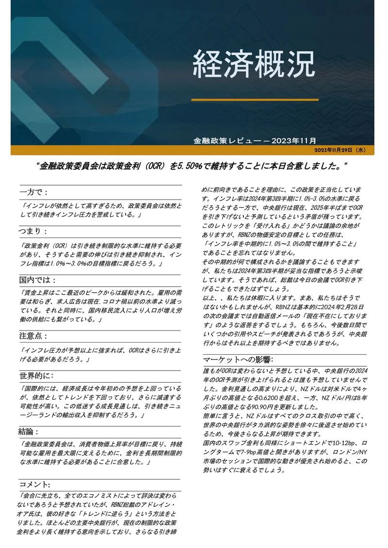 市況レポート 2023年11月29日