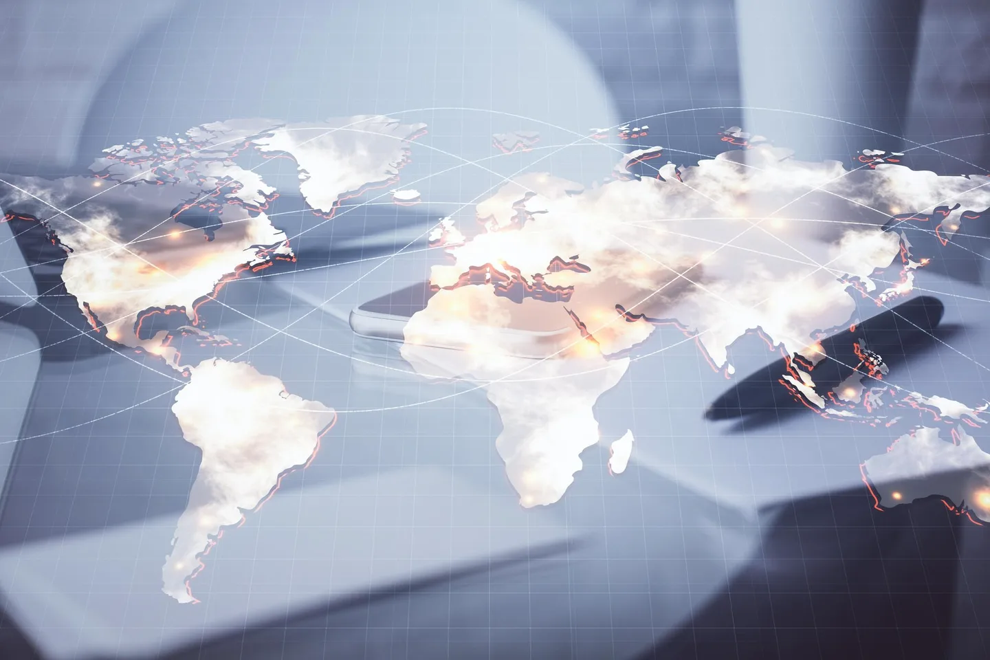 世界地図とネットワークのイメージ